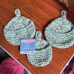 Crocheted baskets, Multiple Greens. Handmade by me. You get all 3.